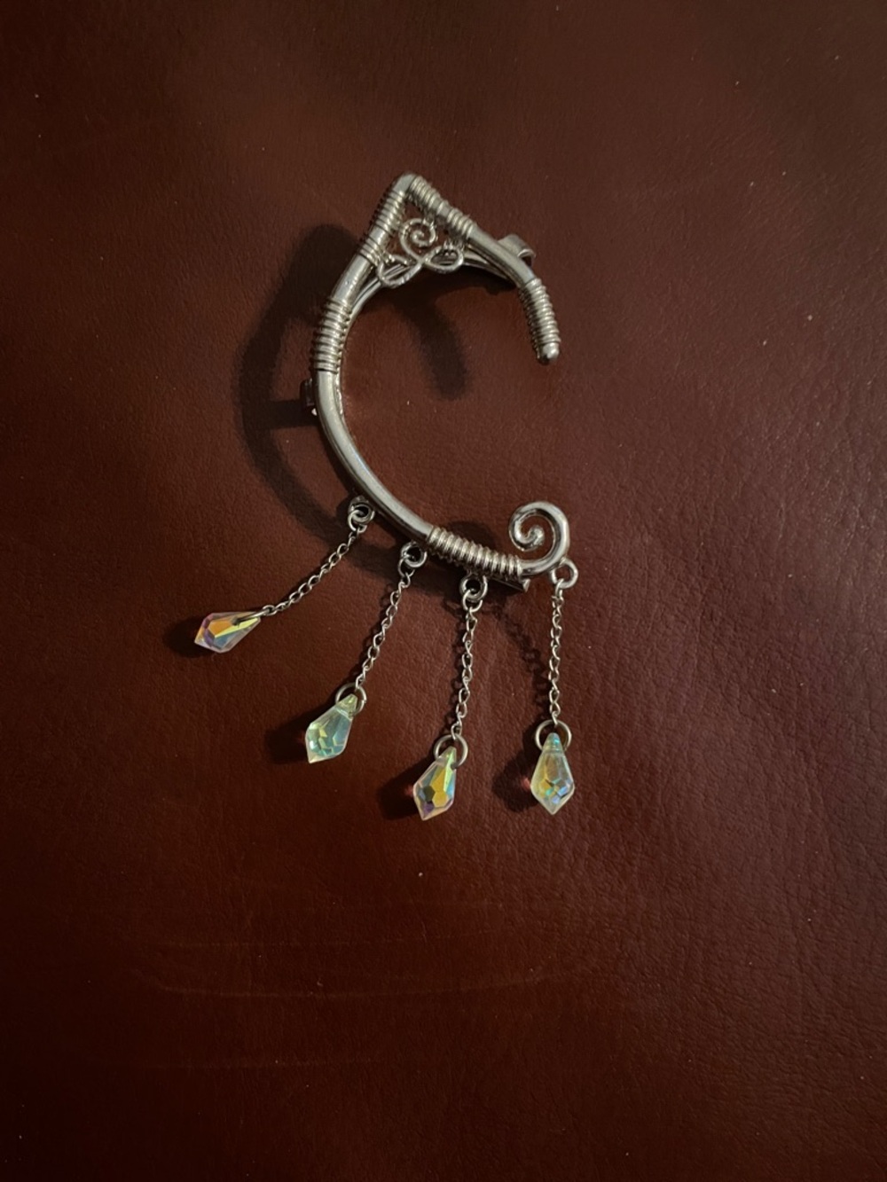 Sterling-Style Silver Ear Cuff with Iridescent Teardrop Dangles